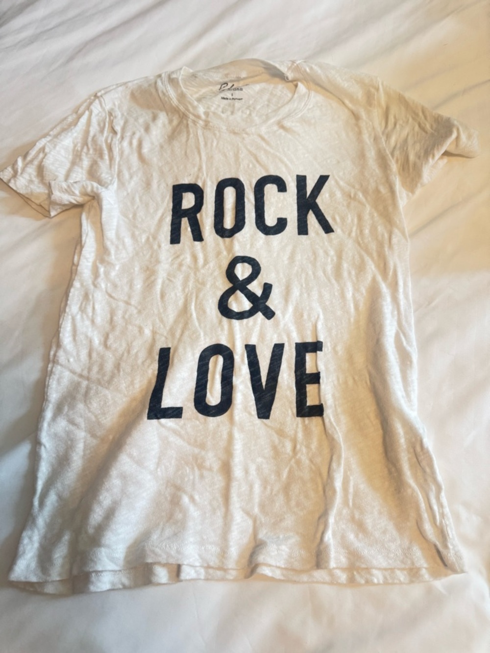 Elan White Tee with Black 'ROCK & LOVE' Graphic
